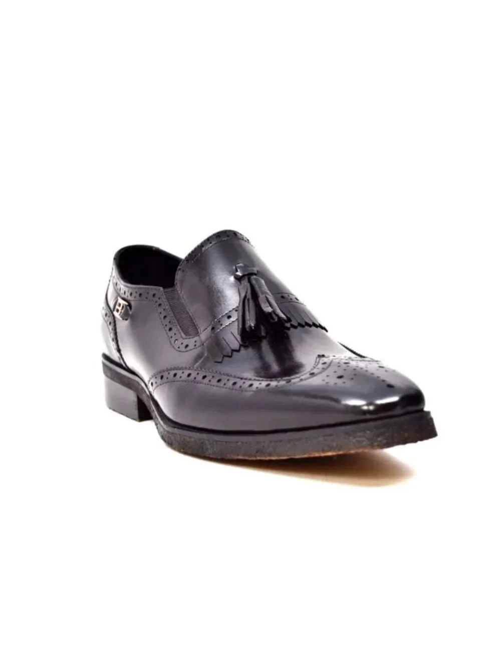 British Collection Mens Gray Leather Tassel Loafers 12 M/W With Brogue Detailing